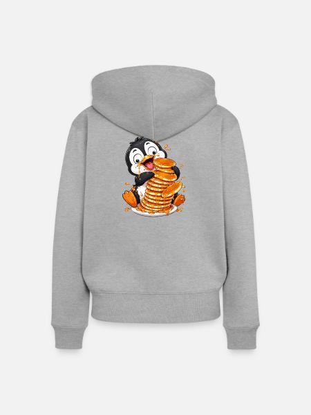 Pinguin Pfannkuchen Sirup Süßer Cartoon - Frauen Premium Bio Zip Hoodie - Grau meliert