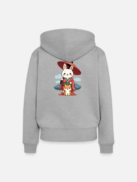 Cute Space Bunny Astronaut Design - Frauen Premium Bio Zip Hoodie - Grau meliert