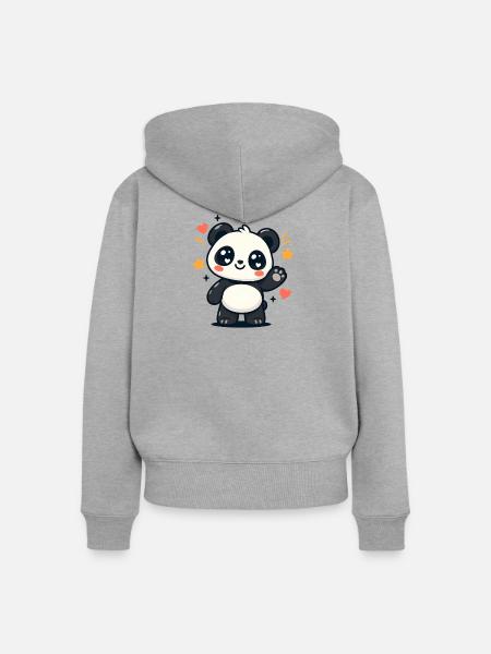 Panda kawaii winkt mit Sternen - Frauen Premium Bio Zip Hoodie - Grau meliert