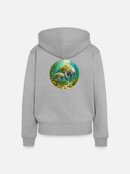Manatee Mother and Calf Underwater  - Frauen Premium Bio Zip Hoodie - Grau meliert