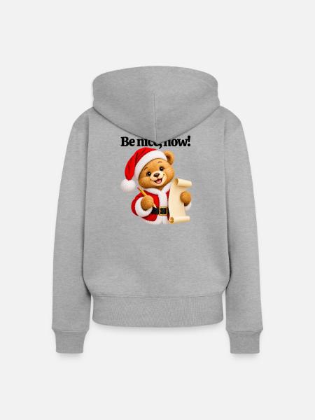 Der Weihnachtsteddybär - Frauen Premium Bio Zip Hoodie - Grau meliert