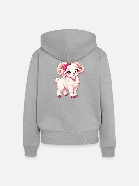 Kawaii Dall Dickhorn-Schaf - Frauen Premium Bio Zip Hoodie - Grau meliert