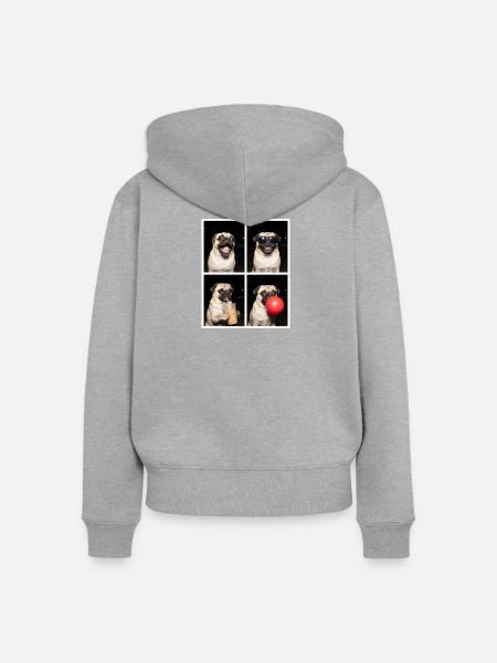 Hunde Mops Hund - Frauen Premium Bio Zip Hoodie - Grau meliert