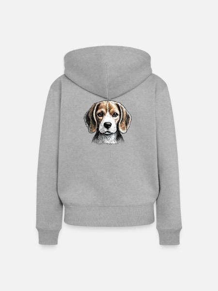 Beagle Line Portrait - Frauen Premium Bio Zip Hoodie - Grau meliert