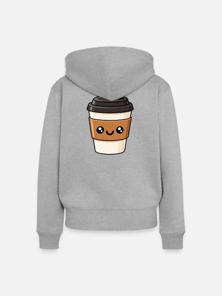 KaffeeKawaii Becherliebe - Frauen Premium Bio Zip Hoodie - Grau meliert