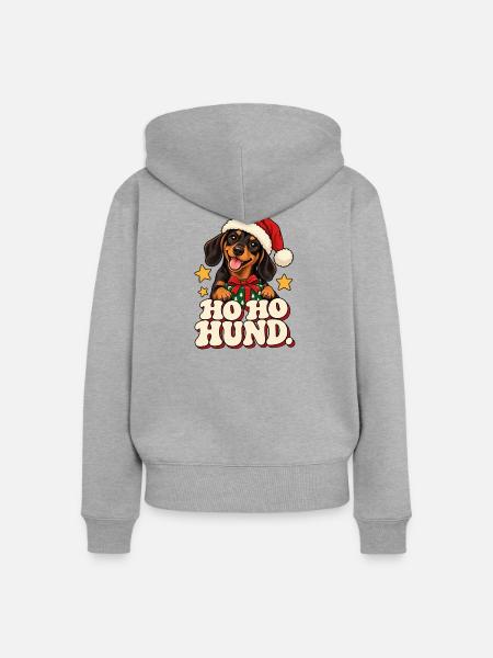 Ho Ho Hund Weihnachtsdesign - Frauen Premium Bio Zip Hoodie - Grau meliert