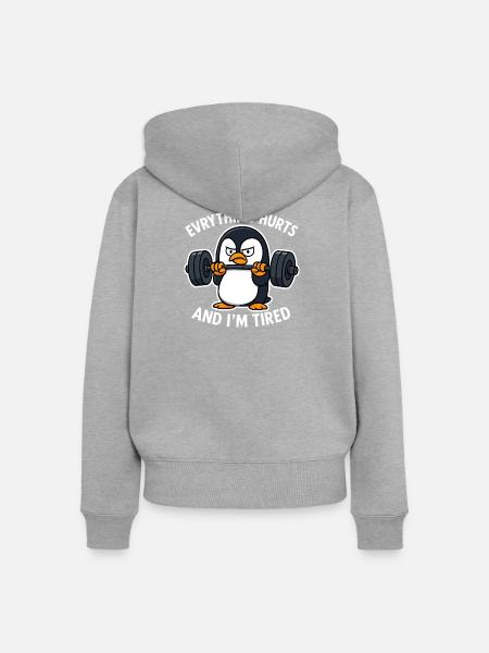 Mürrischer Pinguin stemmt Gewichte - Frauen Premium Bio Zip Hoodie - Grau meliert