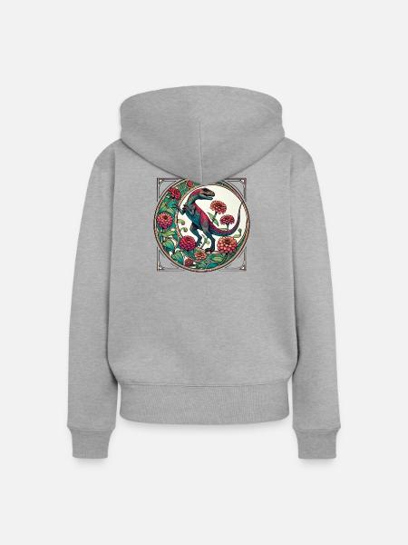 Lebendige Dinosaurier-Blumenkunst - Frauen Premium Bio Zip Hoodie - Grau meliert