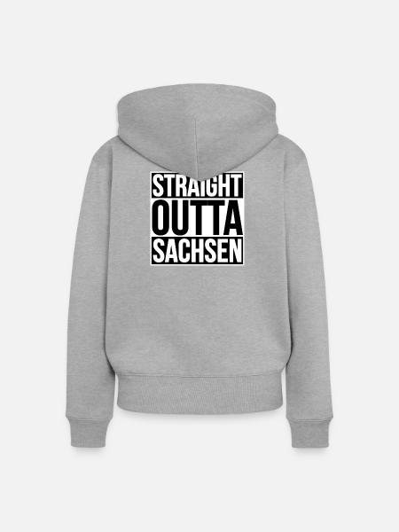 Straight Outta Sachsen - Frauen Premium Bio Zip Hoodie - Grau meliert