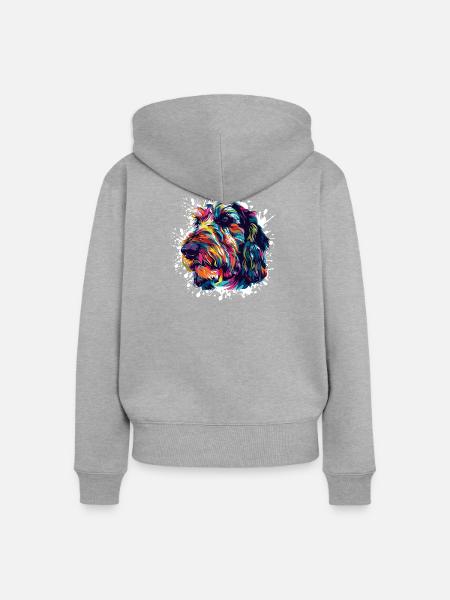 Bunter Hundeporträt mit Farbspritzern - Frauen Premium Bio Zip Hoodie - Grau meliert
