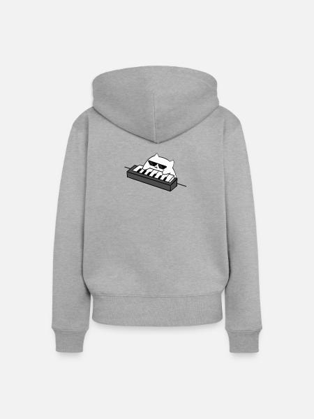 Katzen DJ am Keyboard - Frauen Premium Bio Zip Hoodie - Grau meliert