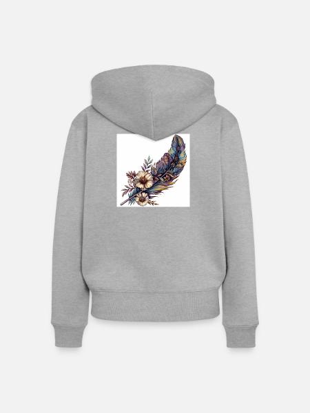 Feder Blumen Schmuck Gras Vogelfeder - Frauen Premium Bio Zip Hoodie - Grau meliert