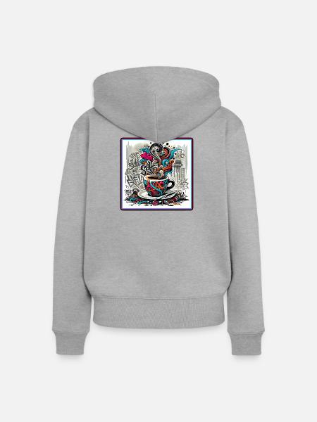 Espresso Graffiti - Frauen Premium Bio Zip Hoodie - Grau meliert