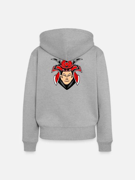 Samurai mit Helmdesign - Frauen Premium Bio Zip Hoodie - Grau meliert