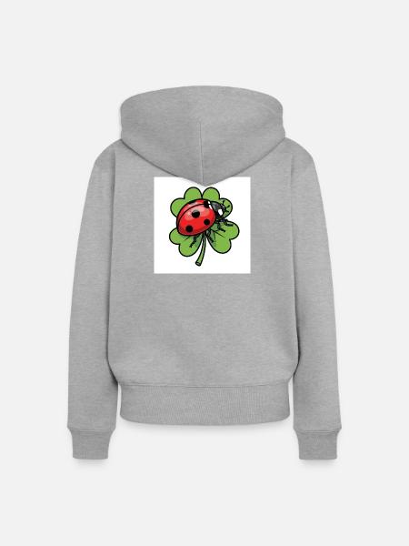 Kleeblatt mit Marienkäfer Design - Frauen Premium Bio Zip Hoodie - Grau meliert