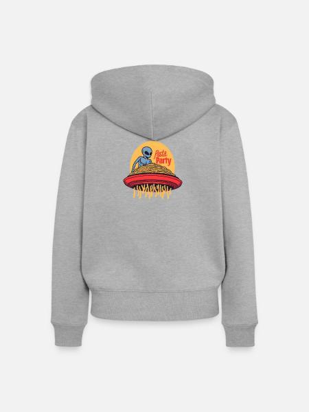 Pasta Party Alien UFO - Frauen Premium Bio Zip Hoodie - Grau meliert
