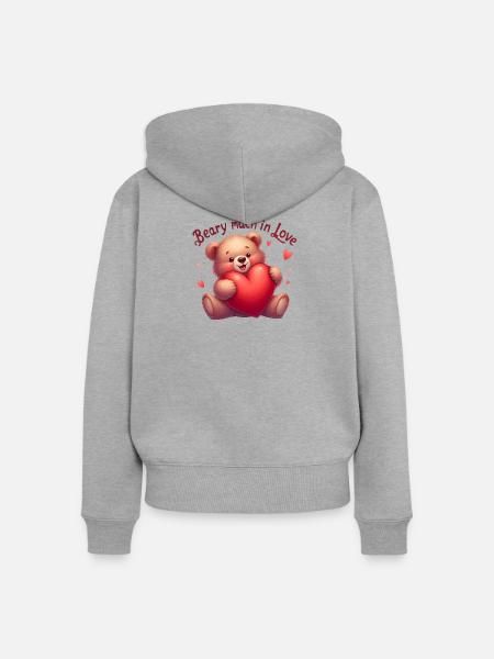 Teddybär mit Herz für Liebende - Frauen Premium Bio Zip Hoodie - Grau meliert