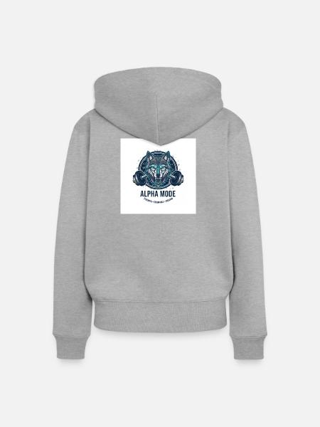 ALPHA_MODE_WOLF - Frauen Premium Bio Zip Hoodie - Grau meliert