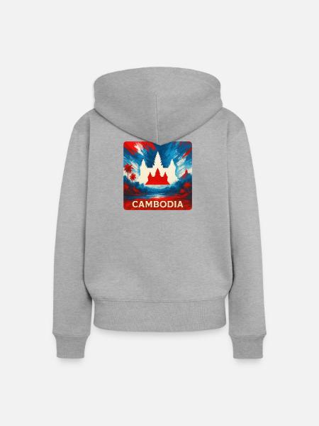 Kambodscha Tempel Design - Frauen Premium Bio Zip Hoodie - Grau meliert