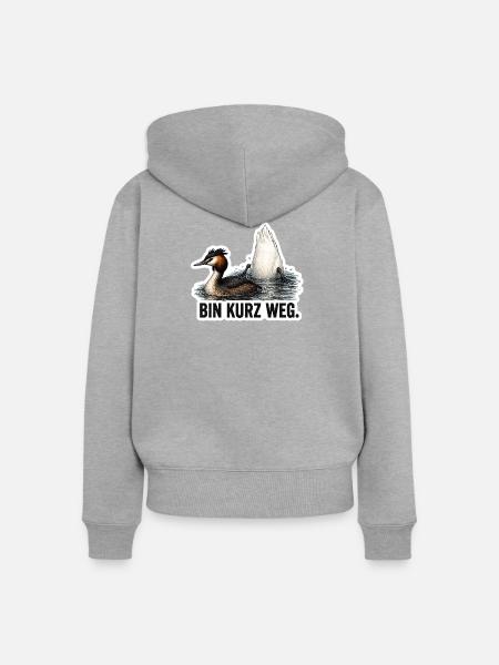 Bin kurz weg – Vogel Motiv - Frauen Premium Bio Zip Hoodie - Grau meliert