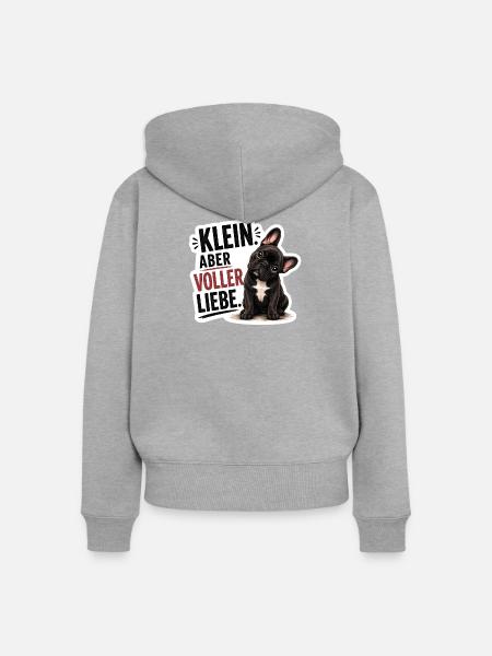 Frenchie Klein aber voller Liebe - Frauen Premium Bio Zip Hoodie - Grau meliert