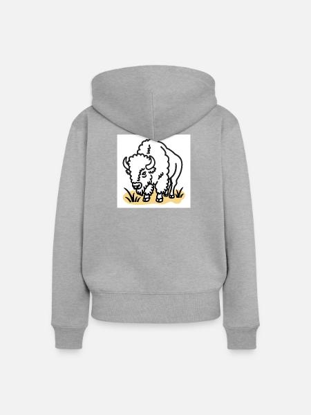 Bison auf gelbem Gras - Frauen Premium Bio Zip Hoodie - Grau meliert