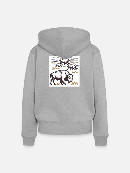 Bisonherde auf der Steppe - Frauen Premium Bio Zip Hoodie - Grau meliert