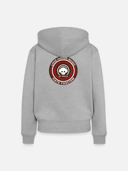 Love House Music - hate fascism - Frauen Premium Bio Zip Hoodie - Grau meliert