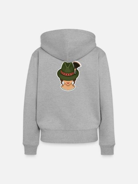 Girl mit Jagdhut und Gamsbart . 3 - Frauen Premium Bio Zip Hoodie - Grau meliert