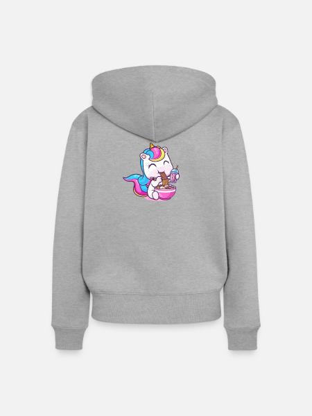 Pastell-Einhorn-Ramen-Bowl - Frauen Premium Bio Zip Hoodie - Grau meliert
