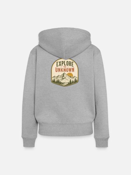 Erkunde das Unbekannte - Frauen Premium Bio Zip Hoodie - Grau meliert