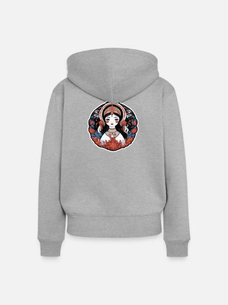 Art-déco-Blumenmädchen - Frauen Premium Bio Zip Hoodie - Grau meliert