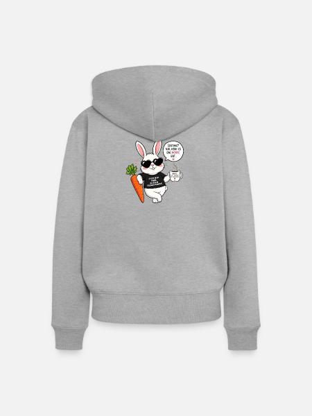 Chilliger Hase mit Karotte & Kaffee - Frauen Premium Bio Zip Hoodie - Grau meliert