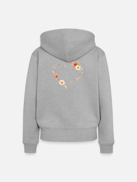 Blumen Herz - Frauen Premium Bio Zip Hoodie - Grau meliert