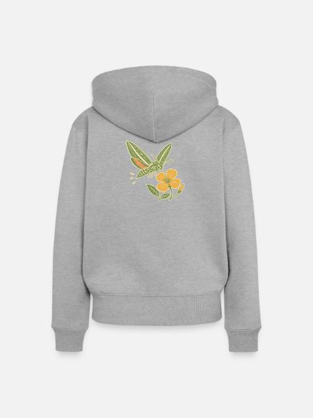 Nachtfalter im Blütengarten - Frauen Premium Bio Zip Hoodie - Grau meliert