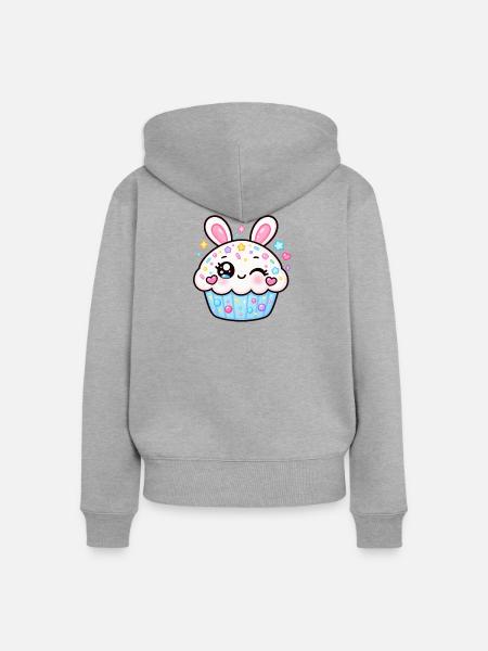 Kawaii Sparkle Bunny Cupcake - Frauen Premium Bio Zip Hoodie - Grau meliert