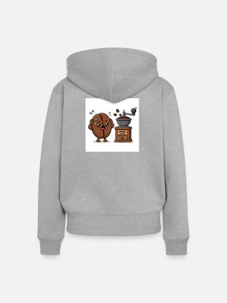 Kaffeebohne weint beim Mahlen - Frauen Premium Bio Zip Hoodie - Grau meliert