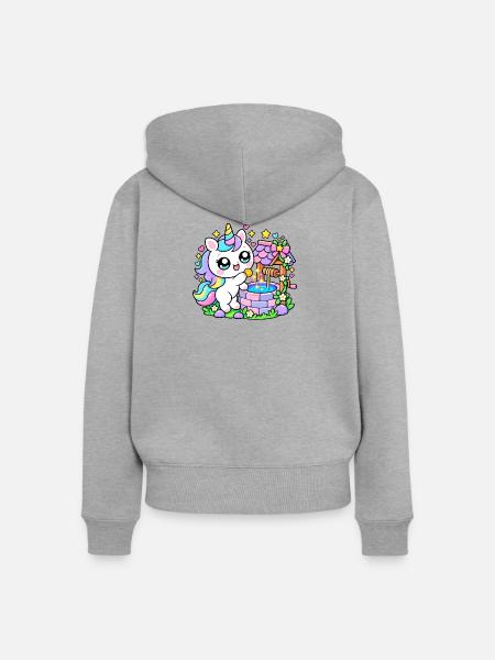 Einhorn- und bunte Feenbrunnen - Frauen Premium Bio Zip Hoodie - Grau meliert