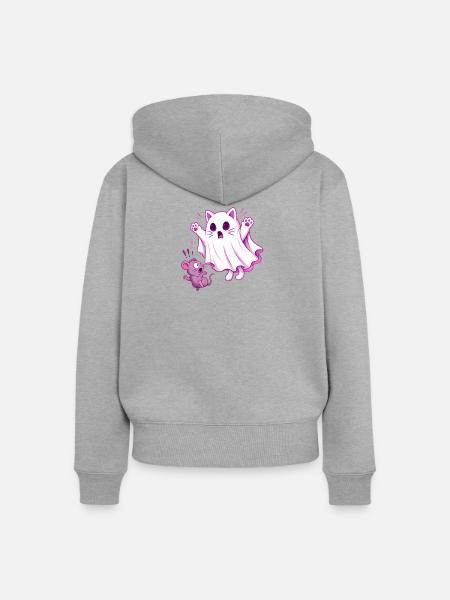 Spooky Kitty  - Frauen Premium Bio Zip Hoodie - Grau meliert