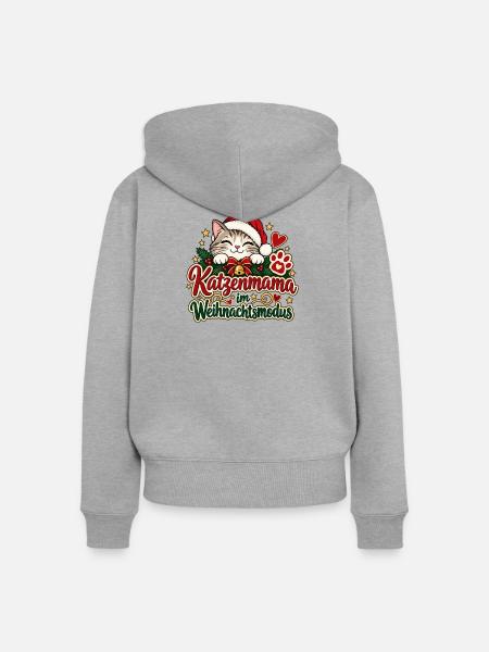 Katzenmama im Weihnachtsmodus - Frauen Premium Bio Zip Hoodie - Grau meliert