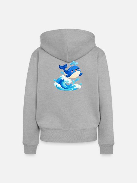 Fröhlicher Blauwal auf Wellen - Frauen Premium Bio Zip Hoodie - Grau meliert