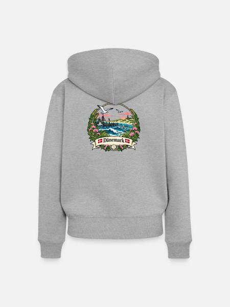 Dänemark Küstenlogo mit Möwen - Frauen Premium Bio Zip Hoodie - Grau meliert
