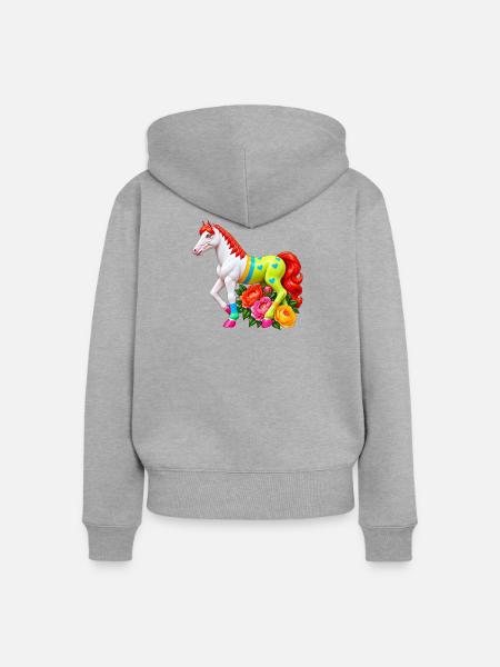 Niedliches Märchenpferd auf einer Blumenwiese - Frauen Premium Bio Zip Hoodie - Grau meliert