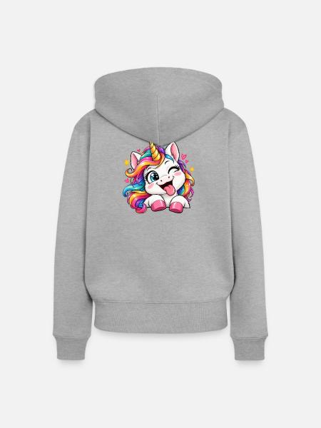 Fröhliches Regenbogen-Einhorn - Frauen Premium Bio Zip Hoodie - Grau meliert