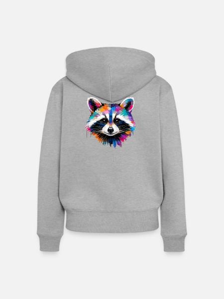 Bunter Waschbär mit Farbklecksen - Frauen Premium Bio Zip Hoodie - Grau meliert