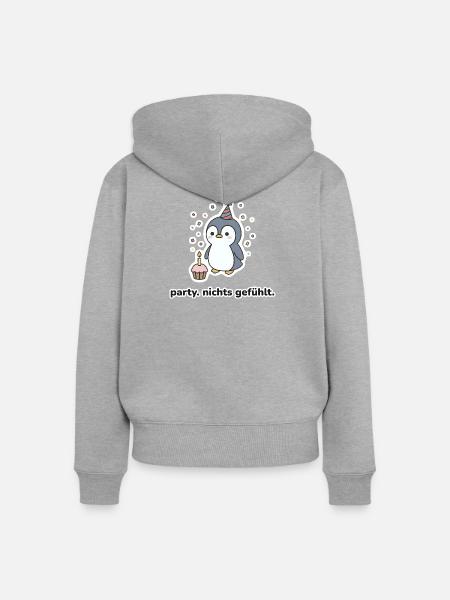 party. nichts gefühlt. – Pinguin Meme - Frauen Premium Bio Zip Hoodie - Grau meliert