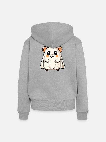 Hamster Halloween Geist - Frauen Premium Bio Zip Hoodie - Grau meliert