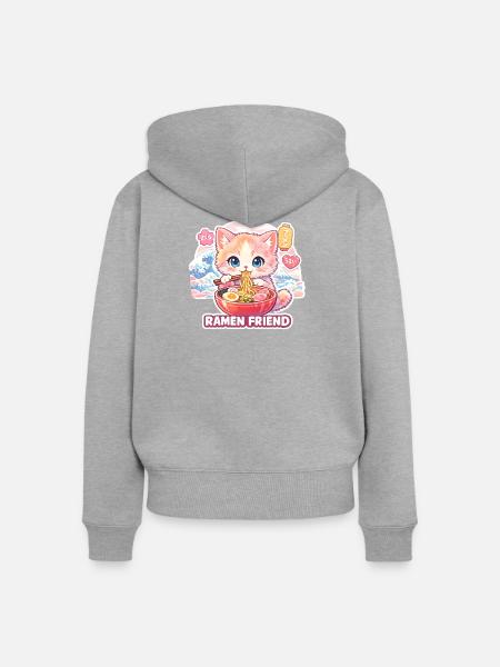 Katze Ramen Freund Pastell - Frauen Premium Bio Zip Hoodie - Grau meliert
