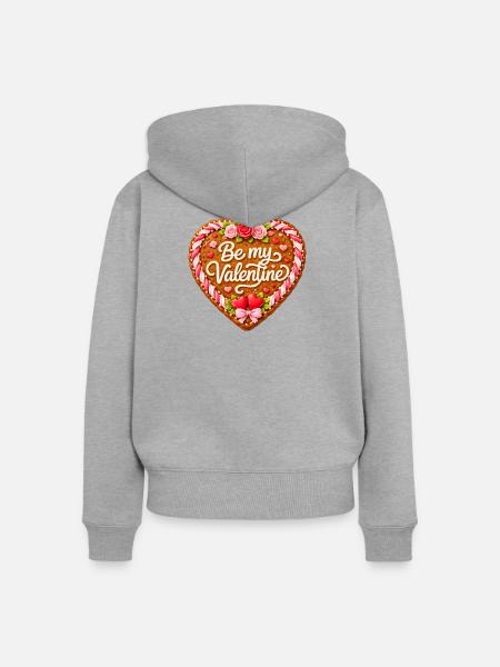 Lebkuchenherz Be my Valentine - Frauen Premium Bio Zip Hoodie - Grau meliert