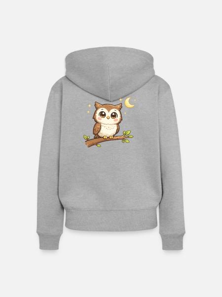 Nächtliche Eulenfreund - Frauen Premium Bio Zip Hoodie - Grau meliert